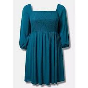 🌹Torrid Smocked Bodice Mini Dress in Teal Size 1XL